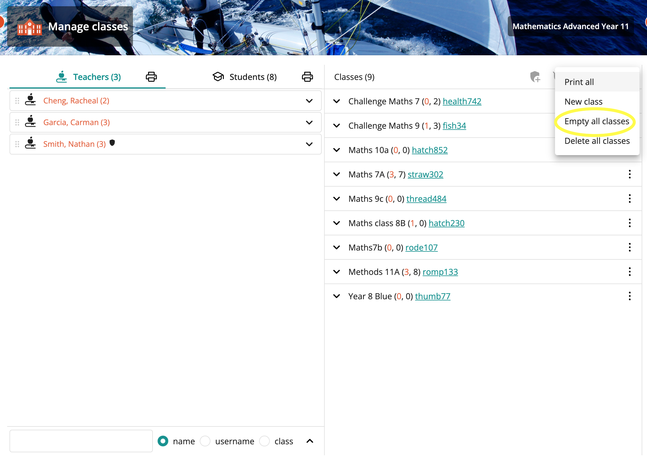 screenshot of empty class button