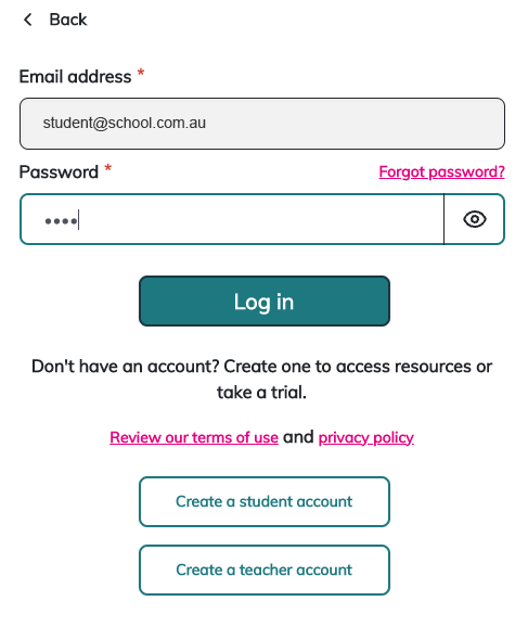 Login Screen with Forgot password link