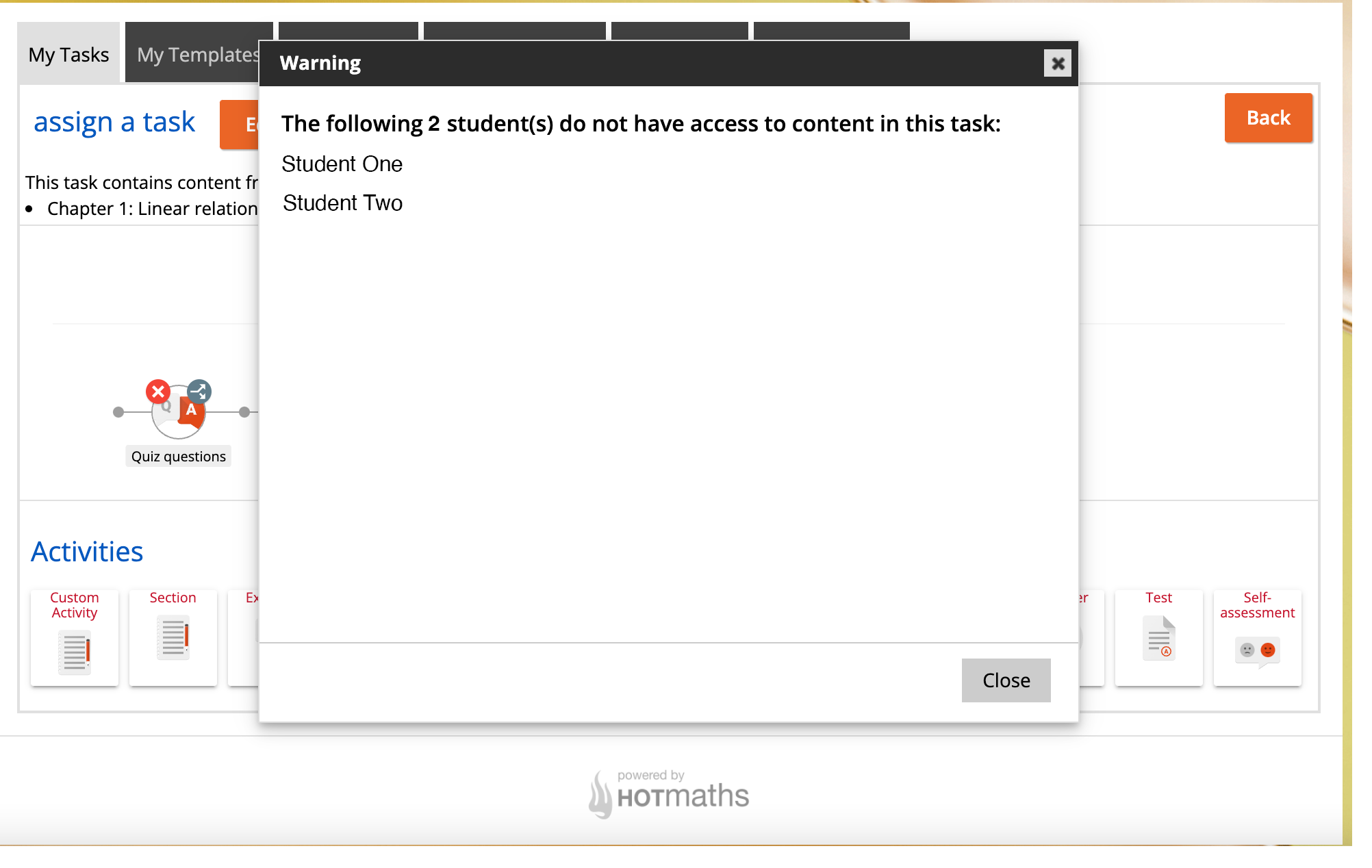 Content missing Warning message