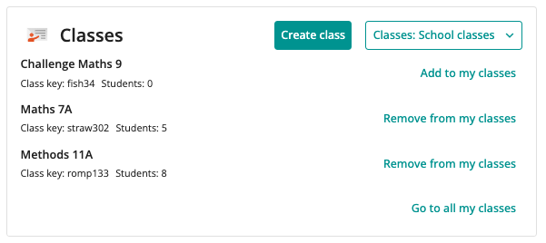 Screenshot of Create class view