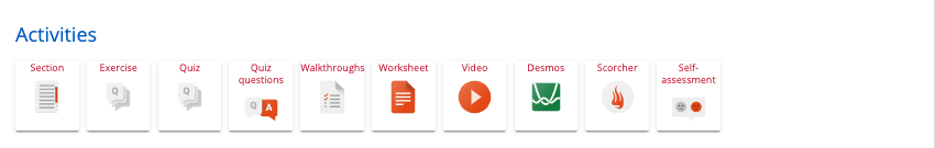 Screenshot of activities available in task manager