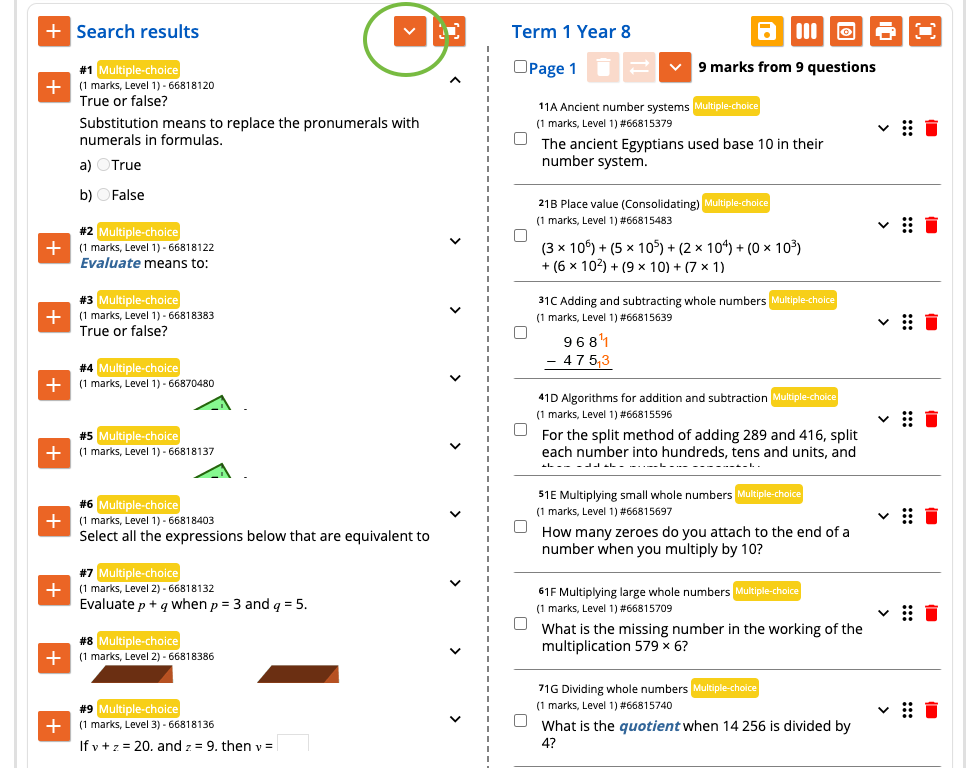 Screenshot of search results and draft exam