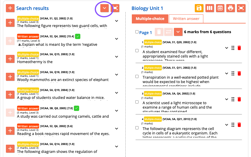 Screenshot of search results and draft exam