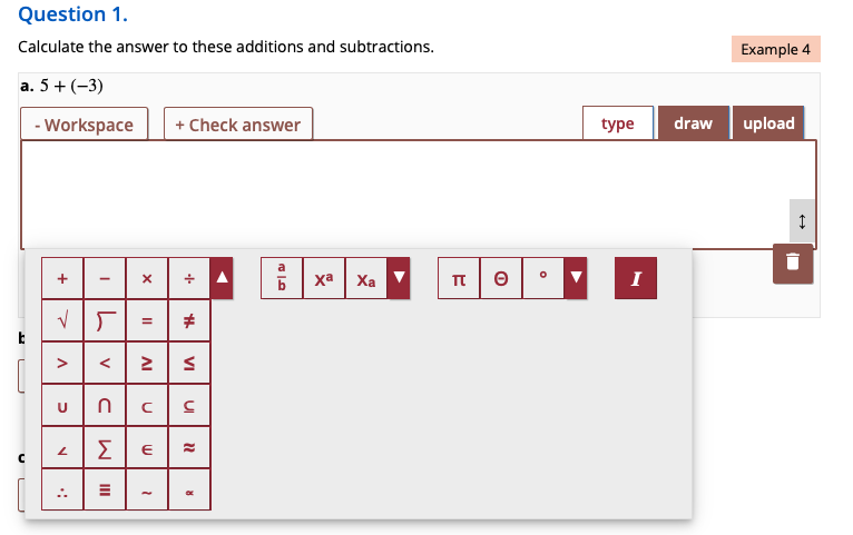 Screenshot of a workspace with mathematical symbols