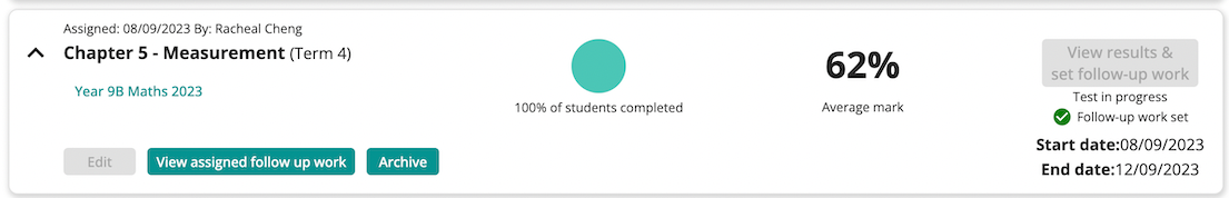 Screenshot of view assigned test detail