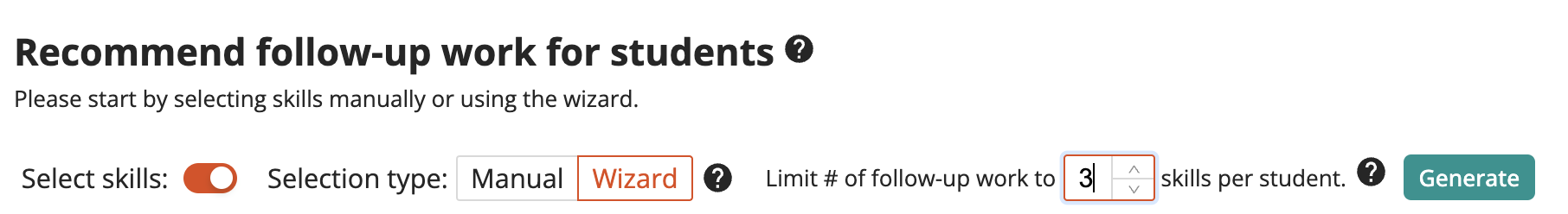 Screenshot of options to generate follow-up work