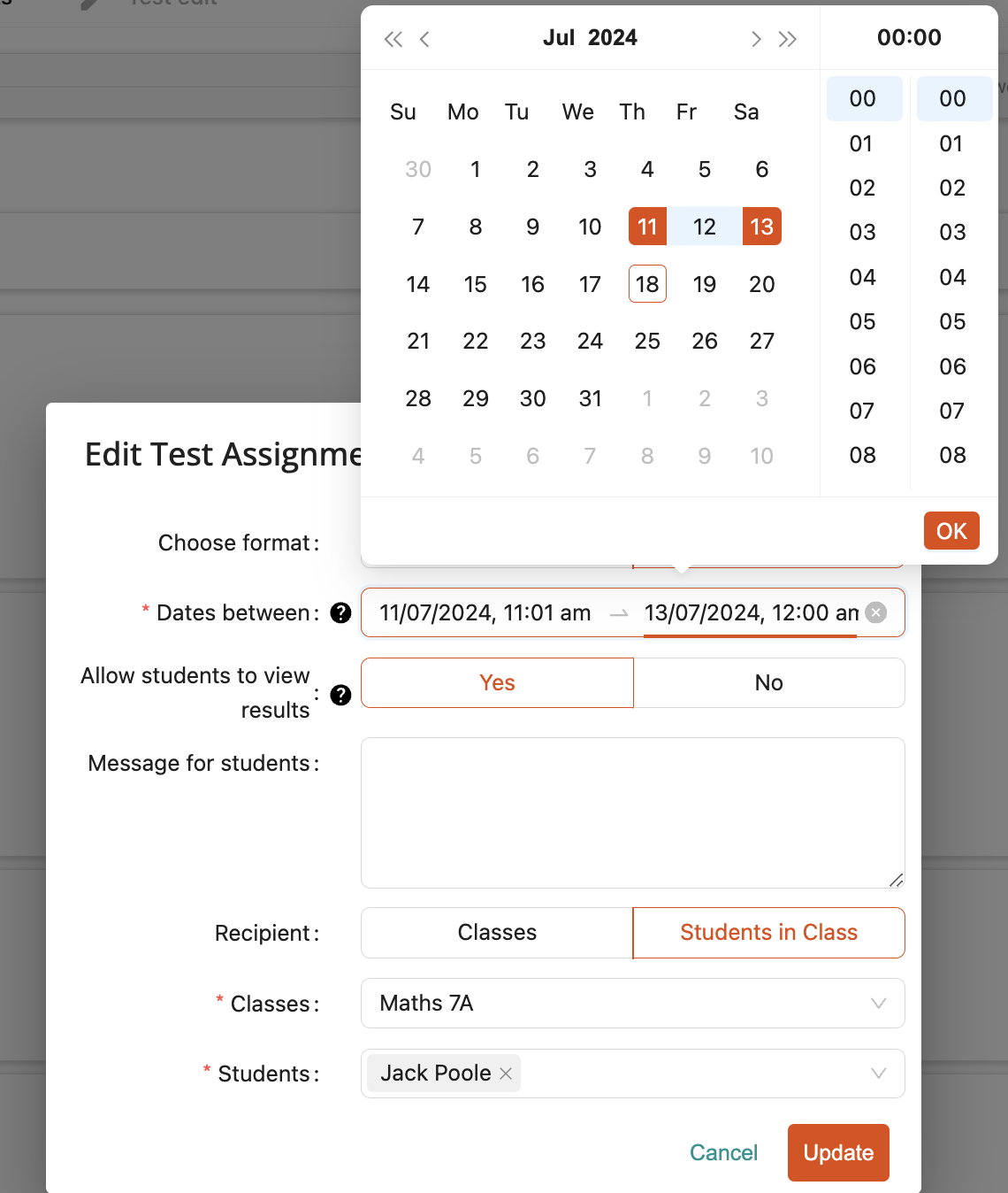 Screenshot of edit date field
