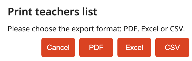 Screenshot of file export options - PDF, Excel, CSV