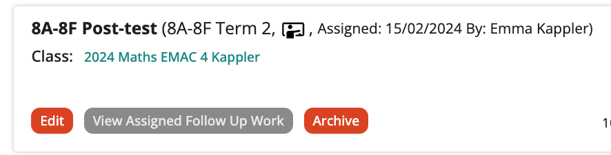 Screenshot of assign test and edit button