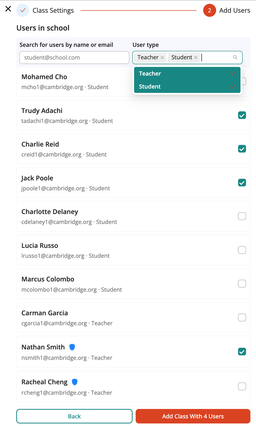 Screenshot of add users box
