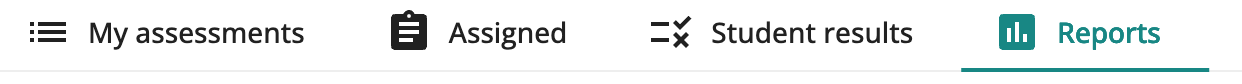 Screenshot of tabs in assessment area, Reports selected.
