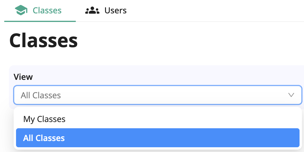 Screenshot of Classes view