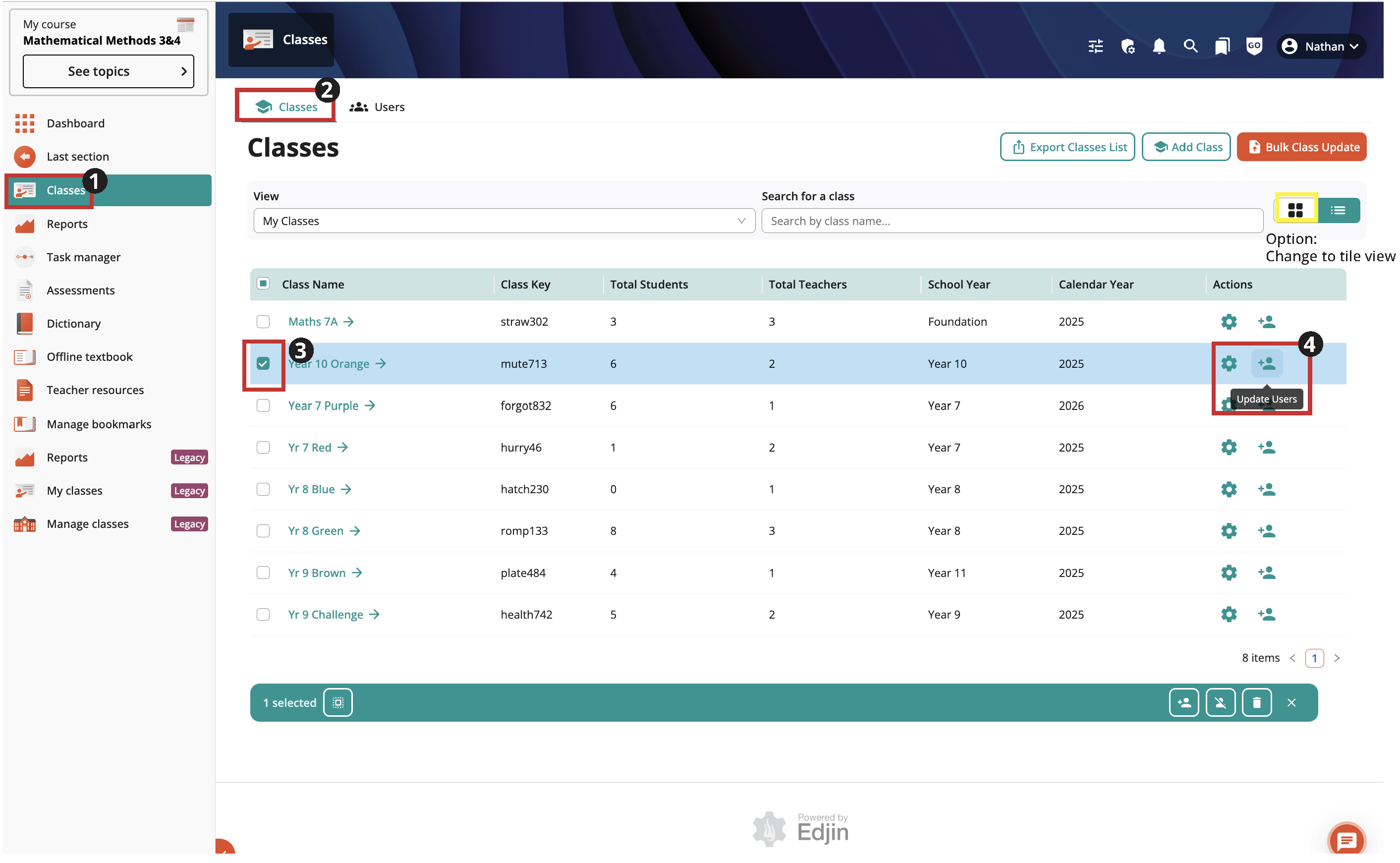 Screenshot of steps to add users to a class
