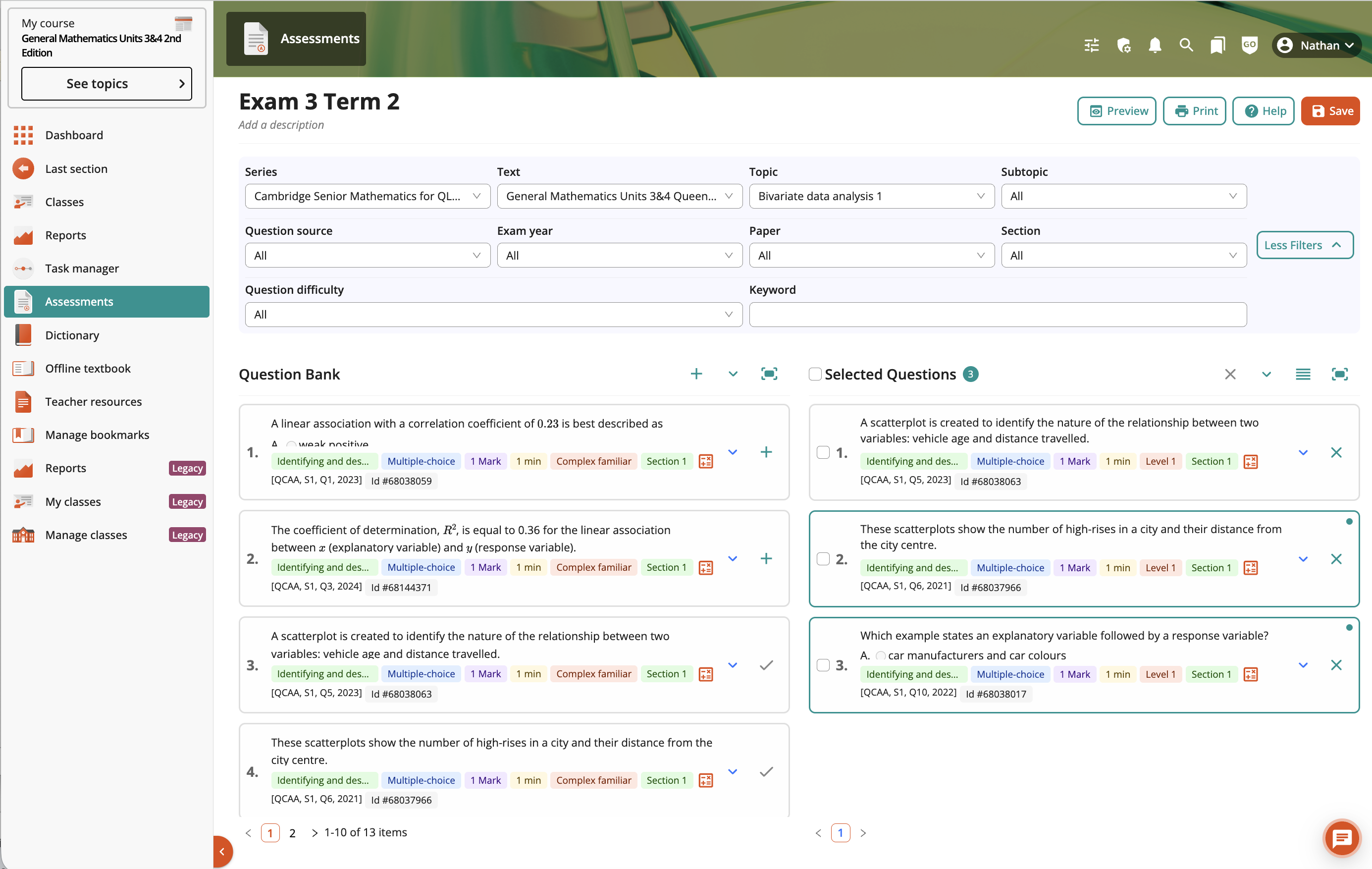 Screenshot of exam editor